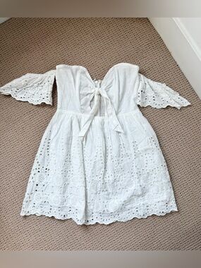 White Eyelet Off Shoulder Dress Corset Bodice Puff Sleeve